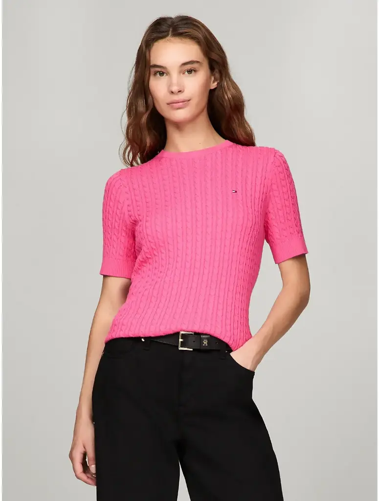 Polo trenzado manga corta Tommy Hilfiger - Rosa