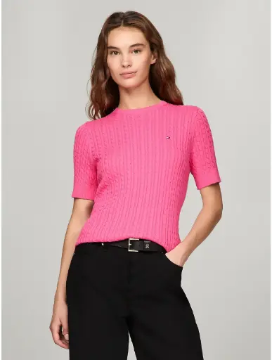 Polo trenzado manga corta Tommy Hilfiger - Rosa